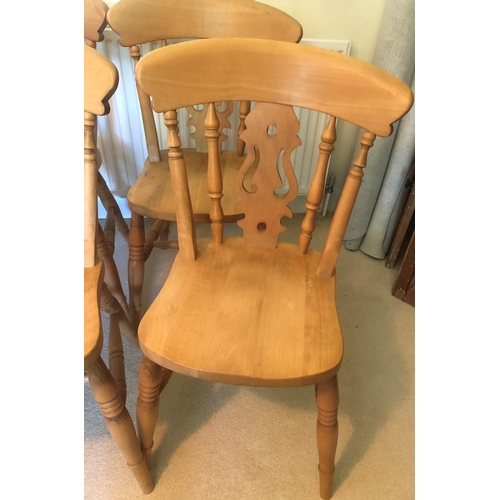 7168 - A set of 6 pine dining chairs, 2 carvers and 4 singles, carvers, 53.5cm wide overall. This item is n... 