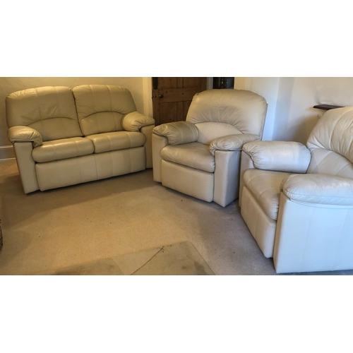 7188 - A good quality cream/ivory leather living room suite bought from Collingwood & Batchelor, 1 2-seater... 