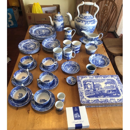 7191 - A collection of blue and white Spode china including a large teapot, coffee pot, milk jug, gravy boa... 