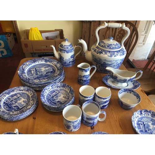 7191 - A collection of blue and white Spode china including a large teapot, coffee pot, milk jug, gravy boa... 