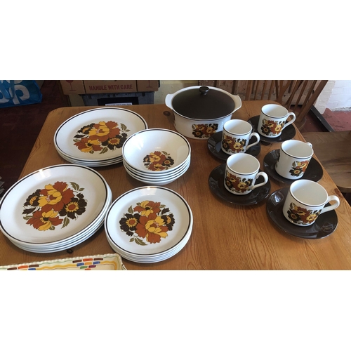 7192 - A Grindley hand painted part tea set, Harlequin pattern 784431, 5 small tea plates, 1 saucer and 1 r... 