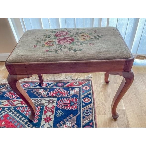 7228 - A mahogany stool with tapestry seat, height 52cm, width 61cm, depth 35cm. This item is not held by P... 