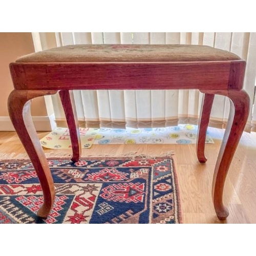 7228 - A mahogany stool with tapestry seat, height 52cm, width 61cm, depth 35cm. This item is not held by P... 