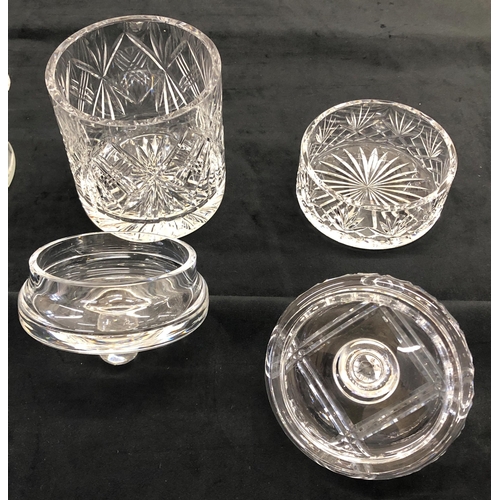 7241 - A Welsh Crystal biscuit barrel, 21cm high and similar sweet box, a pair of decanters, 28cm high, ano... 