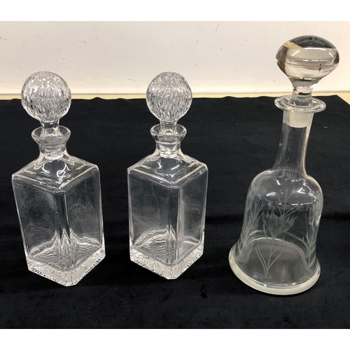 7241 - A Welsh Crystal biscuit barrel, 21cm high and similar sweet box, a pair of decanters, 28cm high, ano... 