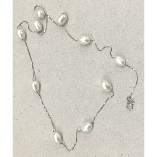 7254 - A cultured pearl necklace  on 925 silver chain, 45.5cm long overall