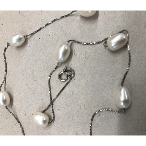 7254 - A cultured pearl necklace  on 925 silver chain, 45.5cm long overall