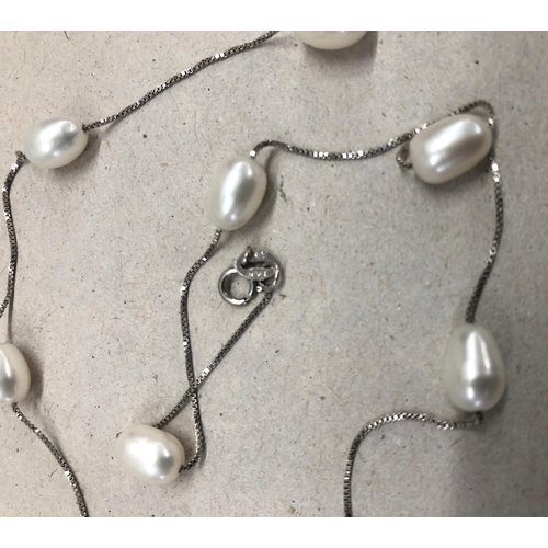 7254 - A cultured pearl necklace  on 925 silver chain, 45.5cm long overall