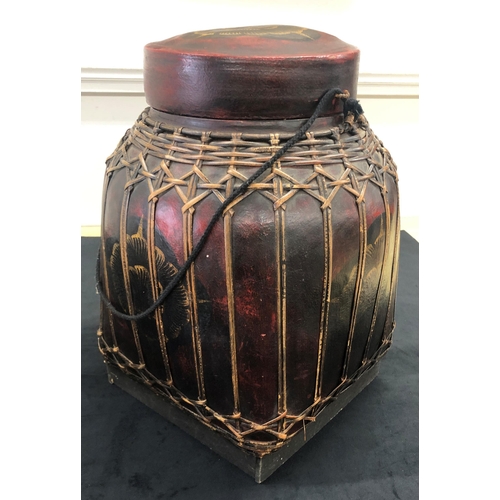 7256 - A modern Oriental lacquered and bamboo  lidded pot 50cm high