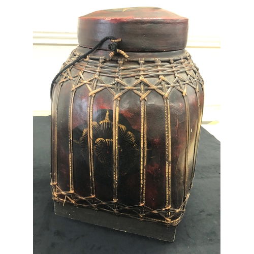 7256 - A modern Oriental lacquered and bamboo  lidded pot 50cm high