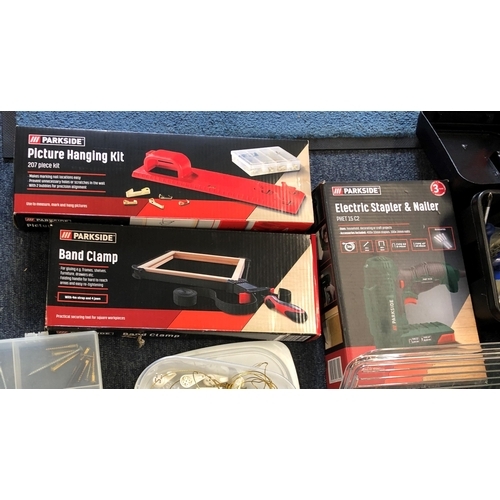 7081 - A mixed quantity of DIY, gardening and crafting tools etc, including a Parkside electric stapler (as... 