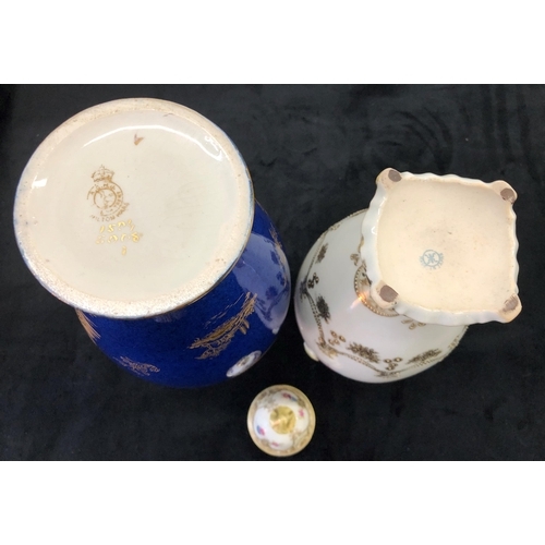 7140 - A Noritake 2-handled lidded vase, 32cm high and a blue glazed vase with Oriental gilt pattern stampe... 