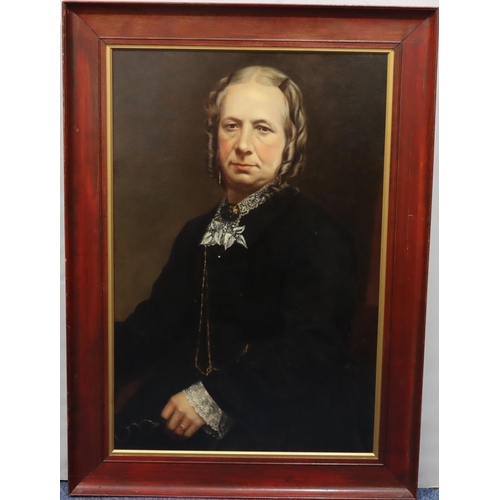 181 - A 19th Century oil on canvas, half-length portrait of an elderly lady 