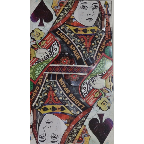 192 - A collage depicting Queen of Spades, mounted but unframed, 86cm x 56cm