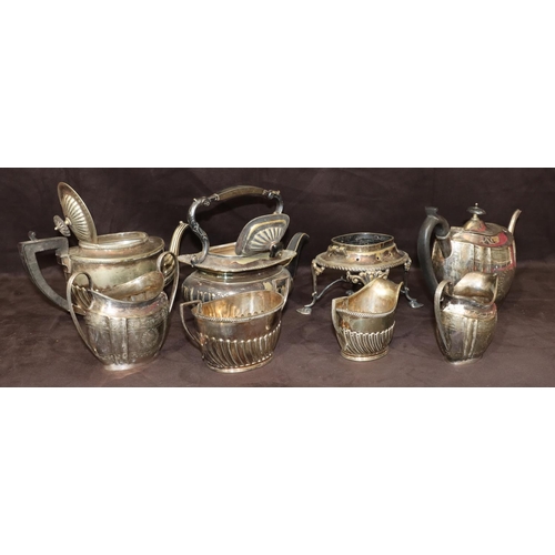 285 - A silver plated rectangular bulbous shaped kettle on stand (both clips missing and no burner) and 2 ... 