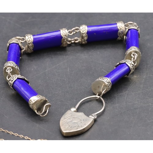 420 - A Scottish silver and lapis lazuli panel bracelet with padlock clasp