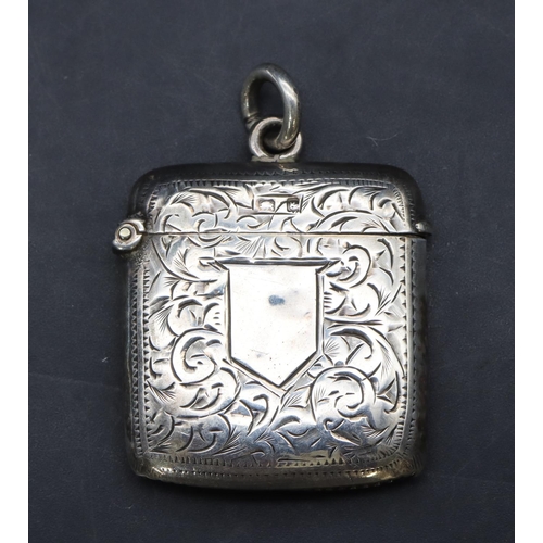 226 - An Edward VII silver small vesta case with allover chased scroll and leaf decoration and hinged lid,... 