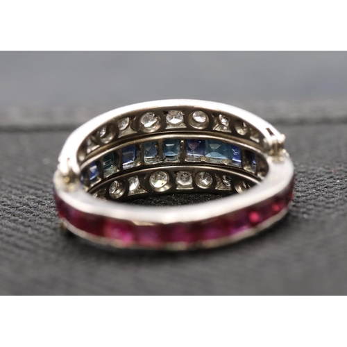 440 - A platinum interchangeable ruby, sapphire and diamond full eternity ring, size N, 4.3 grams gross