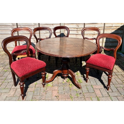 8082 - A set of 6 Victorian mahogany open back single chairs with drop-in seats and a mahogany round table ... 