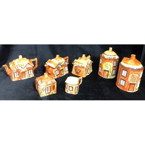 8034 - A collection of Price Kensington hand painted Cottage Ware, 3 teapots, 2 biscuit jars with lids, 1 m... 