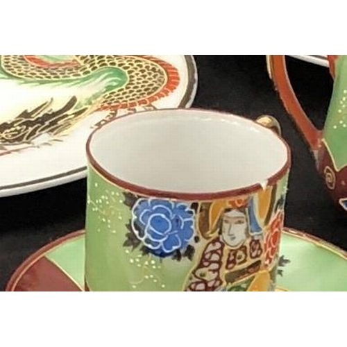 8045 - A hand painted in Japan part service on white ground with multi-coloured dragon pattern, 4 cups, 4 s... 