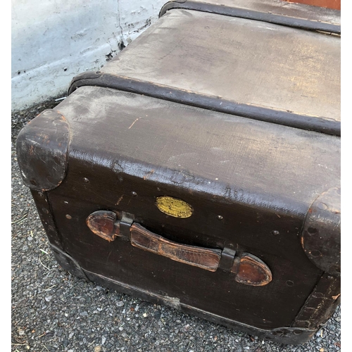 8056 - A vintage cabin trunk, 77 x 50 x 31cm (some damage to corners) and a canvas suitcase, 77 x 44 x 23cm... 