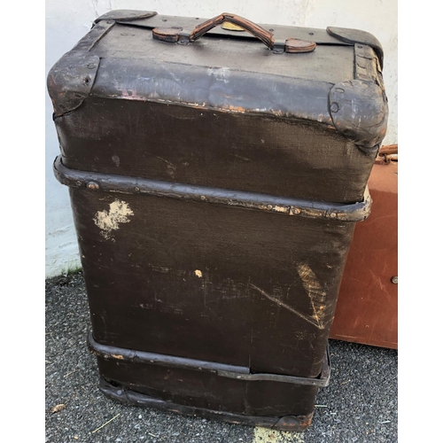 8056 - A vintage cabin trunk, 77 x 50 x 31cm (some damage to corners) and a canvas suitcase, 77 x 44 x 23cm... 