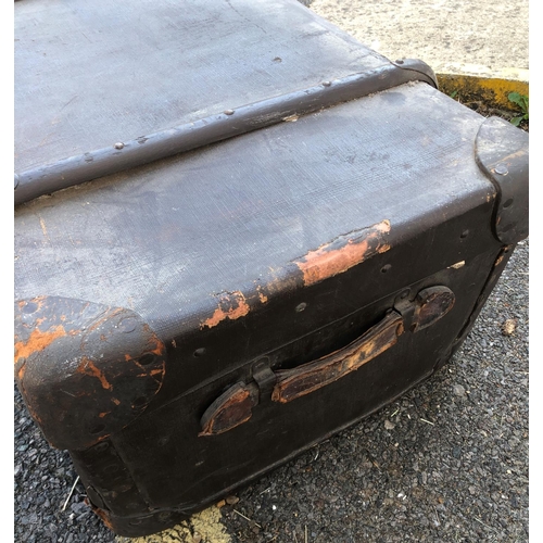 8056 - A vintage cabin trunk, 77 x 50 x 31cm (some damage to corners) and a canvas suitcase, 77 x 44 x 23cm... 