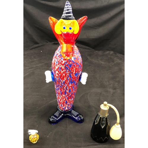 8072 - A Murano glass clown, 33cm high and 2 scent bottles. (3)