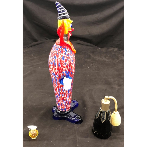 8072 - A Murano glass clown, 33cm high and 2 scent bottles. (3)