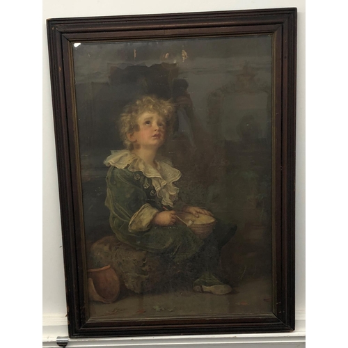 8074 - A print of a seated young boy, Bubbles, 48 x 75cm, in dark wood frame.