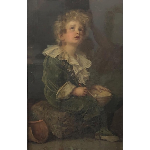 8074 - A print of a seated young boy, Bubbles, 48 x 75cm, in dark wood frame.