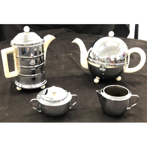 8078 - A vintage  Challenger England Ever-Hot chrome ceramic coffee pot and teapot and a similar Heatmaster... 