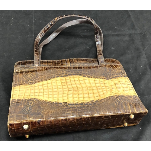 8091 - A vintage crocodile skin handbag, a similar wallet and an Agilux Agifold camera No.49476 (clip to cl... 