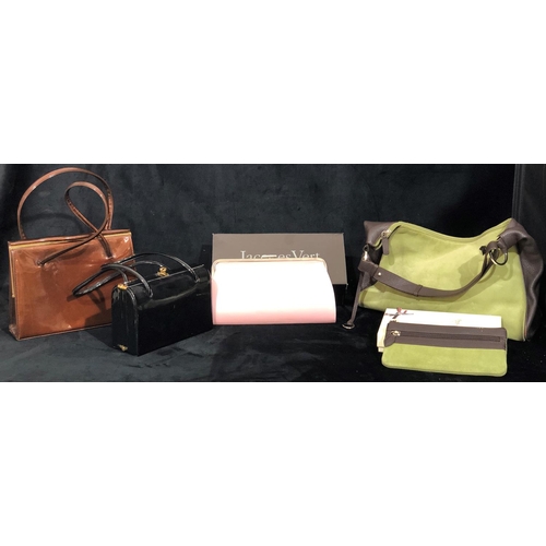 8117 - A Franchetti Bond green suede and brown leather handbag with matching purse, a Jean Shilton genuine ... 