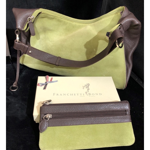 8117 - A Franchetti Bond green suede and brown leather handbag with matching purse, a Jean Shilton genuine ... 