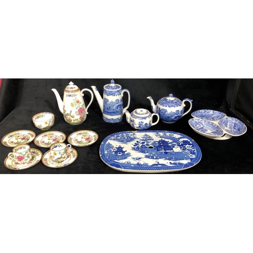 8119 - A quantity of blue and white china including a Spode meat platter (chipped), other Spode, Mason's an... 