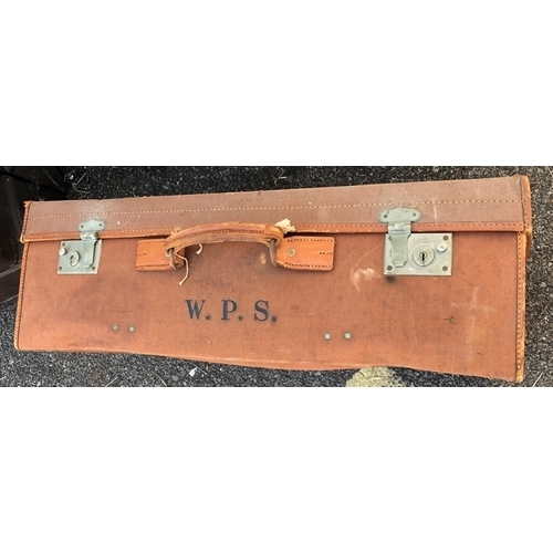 8056 - A vintage cabin trunk, 77 x 50 x 31cm (some damage to corners) and a canvas suitcase, 77 x 44 x 23cm... 