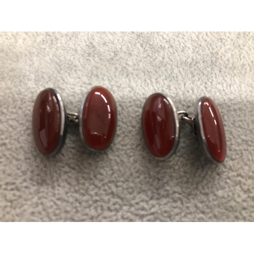 8308 - A pair of 925 silver and hardstone cufflinks.