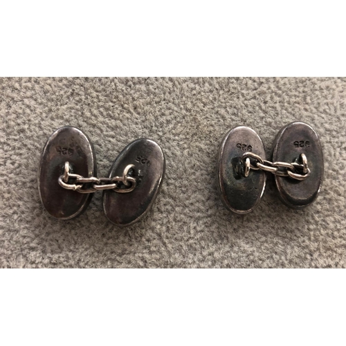 8308 - A pair of 925 silver and hardstone cufflinks.