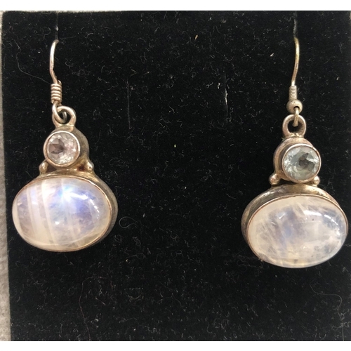 8306 - A pair of 925 silver pendant earrings with moonstone style stones, 4.2cm long overall.