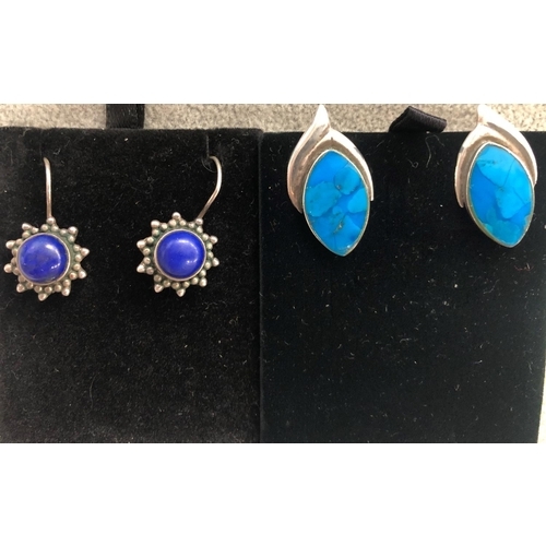 8307 - 2 pairs of 925 silver earrings with blues stones.