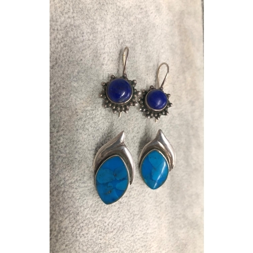 8307 - 2 pairs of 925 silver earrings with blues stones.