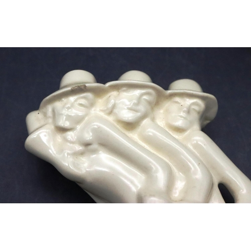 123 - Holland Art Deco white china group of 3 ladies on oblong base (1 hat chipped), 13.3cm high and a Wed... 