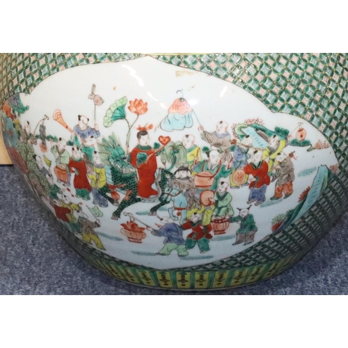 125 - A 19th/20th Century large Chinese round bulbous thin necked vase on white and green ground with mult... 