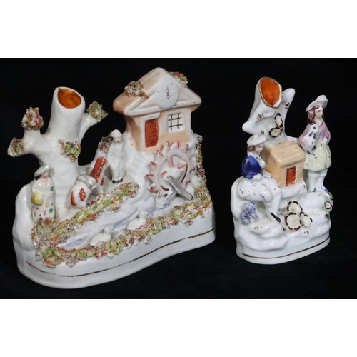 133 - A 19th Century Staffordshire spill vase in the form of figures outside watermill and a 19th Century ... 