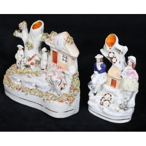 133 - A 19th Century Staffordshire spill vase in the form of figures outside watermill and a 19th Century ... 