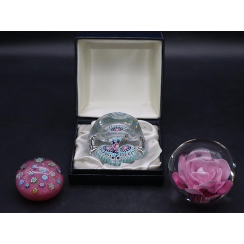 142 - A Whitefriars millefiori paperweight (boxed) and 2 further paperweights (3)