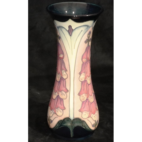 166 - A modern Moorcroft round bulbous trumpet shaped vase on cream, pink and blue ground, 31cm high (boxe... 