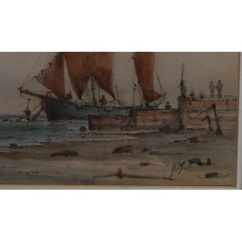 193 - A pair of marine watercolours, 16cm x 33cm depicting sailing boats off shore and in full sail, both ... 